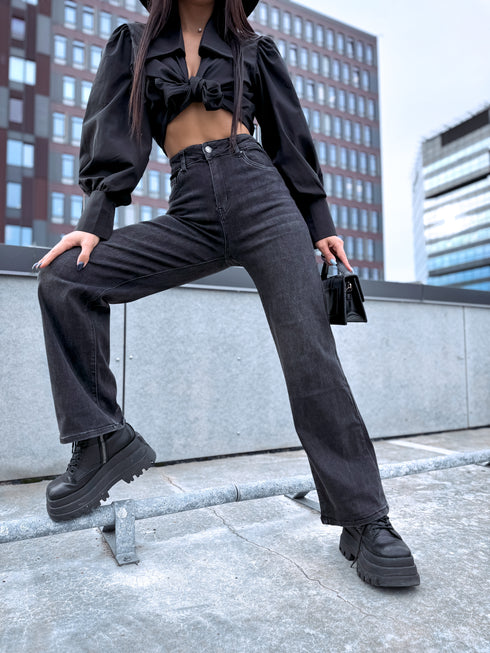 Elastīgas WIDE LEG bikses "ASH" DJ23 - tumši pelēkas PRE-ORDER